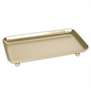 Luxury Food Serving <b>Trays</b> Footed Base Gold Finish Modern Design Metal <b>Tray</b> & Accessories Dishwasher Safe Wedding Decor - Product Image 1