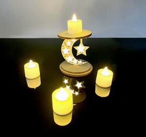 DAMAI Ramadan Chandelier en bois - Décoration porte-bougie DIY étoile lune imprimée en sérigraphie 3D 9,5x14cm - Product Image 4