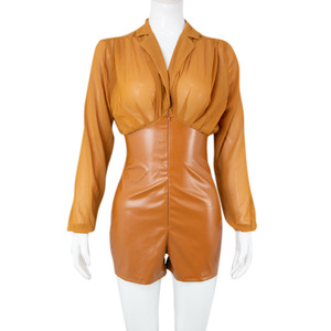 FS8800A 2023 nuovi vestiti da <span class=keywords><strong>donna</strong></span> alla moda abiti Casual <span class=keywords><strong>di</strong></span> un pezzo <span class=keywords><strong>tuta</strong></span> in <span class=keywords><strong>pelle</strong></span> PU a maniche lunghe - Product Image 5