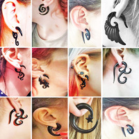 1 Paire d'agrandisseurs d'oreille en acrylique noir, style punk, spirale, pour piercing, plugs et dilatateurs, cadeau polyvalent
