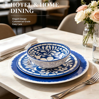 Ensemble de vaisselle HANBI écologique en tricynamide et mélamine, motif porcelaine bleu et blanc, assiette ronde et saladier
