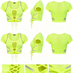 Mini-jupe en PVC irisé pour femme + haut à lacets - <span class=keywords><strong>Tenue</strong></span> de <span class=keywords><strong>festival</strong></span> rave pour événements Blacklight - Product Image 4
