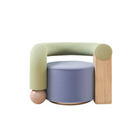 Fauteuil Rétro Individuel en Bois Massif, Rembourré en Tissu Haut de Gamme, Fauteuil Décoratif et Confortable pour Salon et Chambre