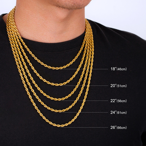 Cadena de Cuerda de 4mm, Resistente al Deslustre, Impermeable, con Eslabones Trenzados, Chapada en Oro de 18K, Collar Clásico de Acero Inoxidable de Primera Calidad para Hombres y Niños Unisex - Product Image 4