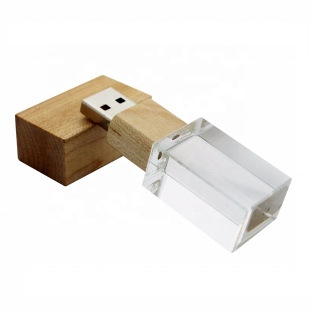 Crystal Usb Flash Drive Wholesale Flash Memory Wooden Pendrive Metal Usb with LED logo for Promotional Gift 16gb Memorias Usb