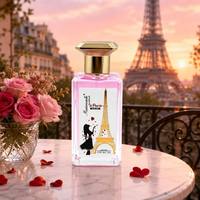 Parfum féminin romantique, luxueux, moderne, style parisien, eau de parfum longue tenue, avec capuchon doré, parfum floral fruité