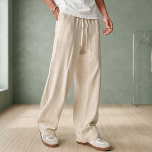 Men's Casual Vintage Cotton <b>Linen</b> Straight Leg Trousers Loose Fit <b>Drawstring</b> Mid Waist Anti Wrinkle Lightweight Summer <b>Pants</b> - Product Image 3