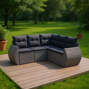 Ensemble de canapés de jardin en rotin moderne 6 places, mobilier d'extérieur au design contemporain, couleur grise - Product Image 2