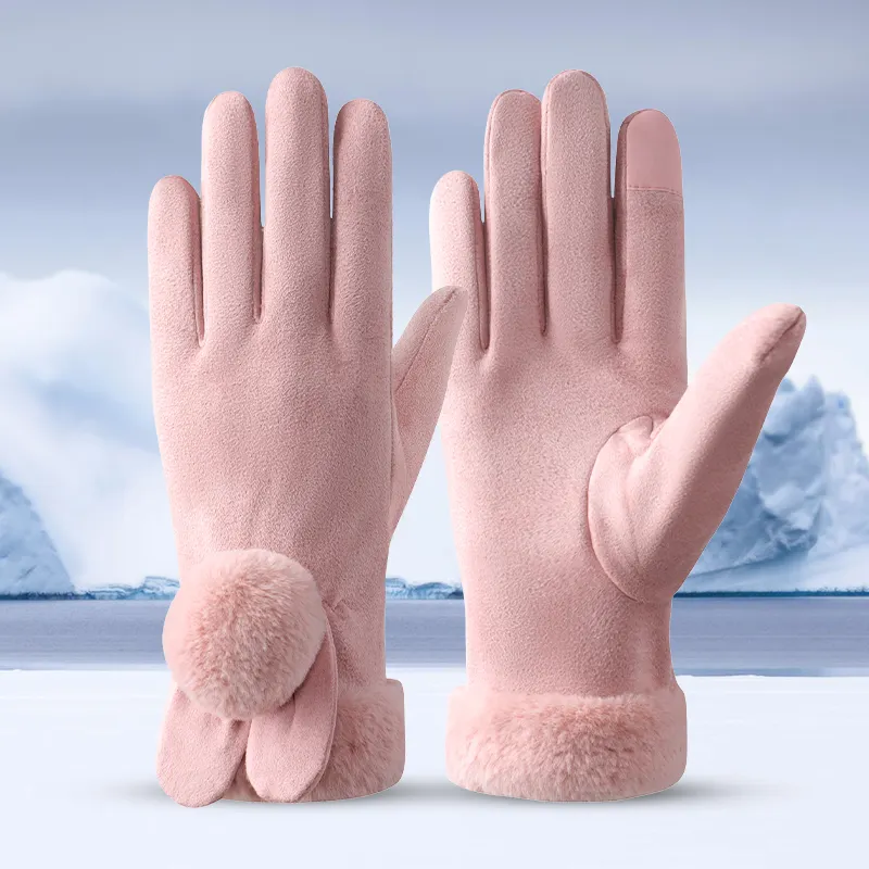 Goedkope Mooie Bal Warme Winter Dame Suède Stof Fancy Meisjes Handschoenen Met Touchscreen