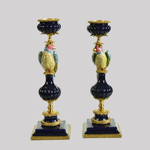 Candelabro de porcelana elegante, candelabro de lujo europeo, decoración de cobre y azul y verde, cacatúa de cerámica Vintage - Product Image 3