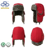 Gorro Ushanka Grueso y Cálido con Orejeras Forradas de Piel Sintética Roja, Gorro de Invierno con Correa de Hebilla, Venta al por Mayor, Personalizado, ODM, OEM
