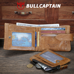 For Men's Genuine Leather <b>RFID</b> <b>Blocking</b> <b>Wallet</b> Zipper Hasp Closure Rock Style Short Large Capacity Card Holder - Product Image 4