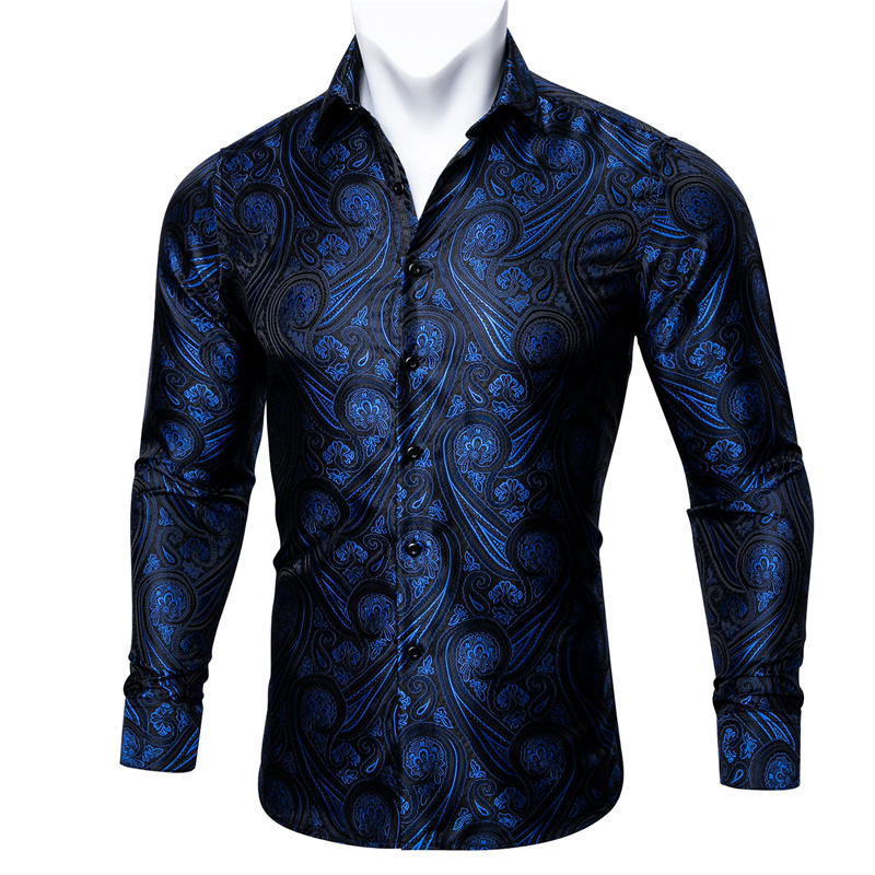 Fashion Casual Men Woven Silk Shirts Paisley Long Sleeve Dress Shirt for  Business Party