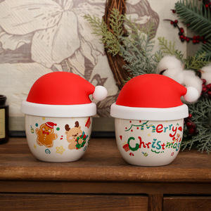 Cute Merry Christmas Mug Small Ceramic Coffee Cup with Red Hat - Product Image 2