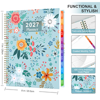 Agenda hebdomadaire A4 2027 à spirale Wire-O, motif floral, avec intercalaires mensuels colorés, papier de haute qualité, écriture facile