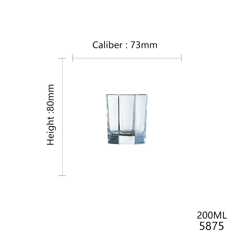 Gobelet en verre hexagonal court transparent de 200 ml