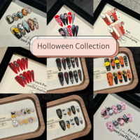 Collection de faux ongles à presser Citrouilles d'Halloween, personnalisés, gothiques, effrayants, longs, forme amande, vente en gros, OEM ODM, divers modèles