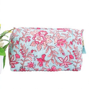 Floral Print Zipper Cosmetic Bags Set Medium Size Bohemian Style Textile Pouches for Travel Makeup <b>Storage</b> - Product Image 5