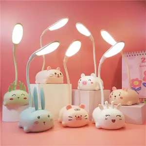YIZHI 조정 가능한 만화 귀여운 동물 테이블 램프 USB 충전식 LED 야간 조명 어린이 눈 보호 따뜻한 흰색 책상 램프