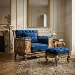Fabricant de FF&E |   <span class=keywords><strong>Canapé</strong></span> capitonné en velours bleu néoclassique avec lit pour animaux intégré |   Inlay en marbre pour hôtels de luxe |   OEM - Product Image 3
