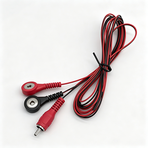 Fiche d'alimentation mâle CC vers double électrode à bouton-pression rouge et noir, faisceau de câbles 2 conducteurs avec protections anti-traction - Product Image 1