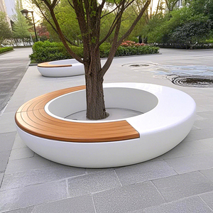 Chaise plantoir personnalisée en terrazzo, banc paysager lumineux en UHPC GRC, chaise pour arbre en bassin pour centre commercial et espaces publics extérieurs - Product Image 4