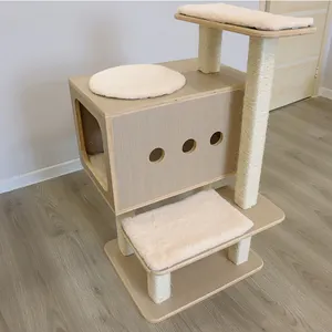 Eco-friendly Solid Wood Board custom furniture interactive climbing frame with comfy pet cat house