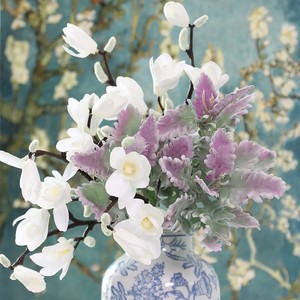 Fleurs artificielles en soie blanche, boutons de magnolia floqués, petites branches, décoration d'intérieur, fausses fleurs - Product Image 2