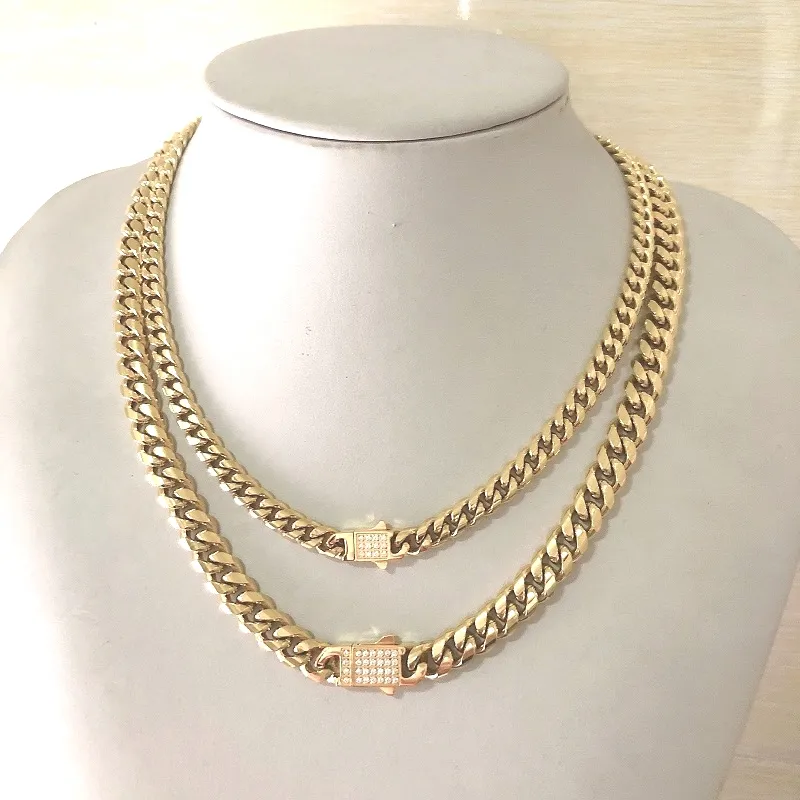 Inspire stainless steel jewelry 8mm Miami chain necklace Miami Cuban Link Chain with zircon Box Lock Necklace men ready to ship