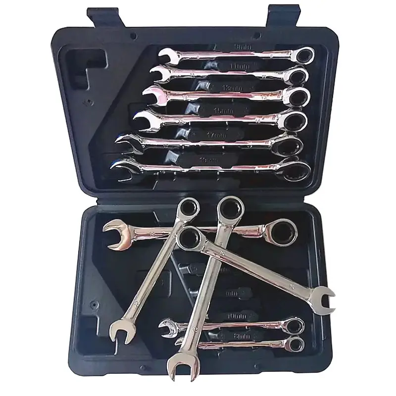 8-19mm Set of 12pcs Car Repair Tools Fixed Head Combination Ratchet Wrench Torque Spanner Double Offset Ratchet Ring Wrench Kits