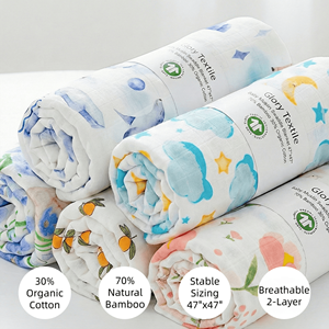 Couverture d'emmaillotage <span class=keywords><strong>en</strong></span> mousseline de coton biologique GOTS et bambou, double couche, imprimée sur mesure, 120x120cm, surdimensionnée, pare-soleil pour <span class=keywords><strong>poussette</strong></span> - Product Image 2