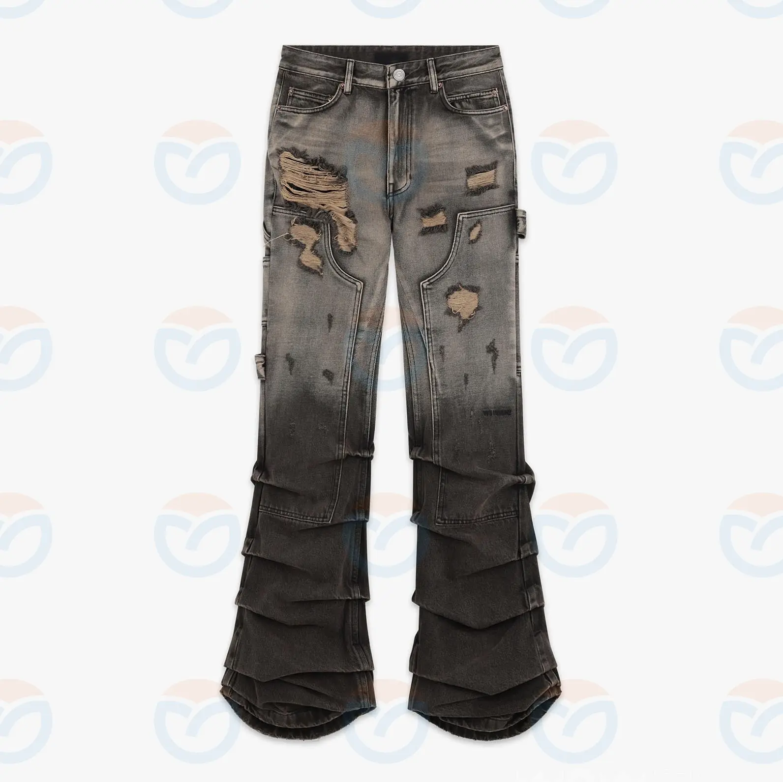 Calça jeans estilo rua personalizada OEM para homens, calça jeans folgada com estampa digital, perna reta e grande, jeans largos e largos
