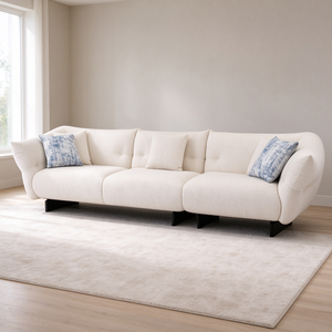 Canapé en tissu moderne, trois places, dossier incurvé capitonné, profil bas, assise profonde, pour salon, appartement, villa - Product Image 3