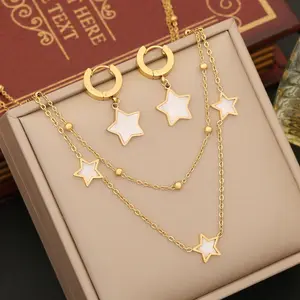 Fashion Design Jewelry Stainless Steel 18k Gold Plated White Shell Star Necklace Earrings Bracelet Jewelry Sets for Women