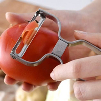 Multifunctionele 3-delige 304 roestvrijstalen handmatige fruit- en groenteschiller, vaatwasserbestendig voor wortels, knoflook en mango.