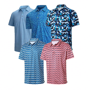 Chemises polo à manches courtes pour hommes, imprimées, motif géométrique, séchage rapide, décontractées, en polyester tricoté, coupe classique - Product Image 1
