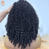 Demi-perruque bouclée crépue en cheveux humains, prête à porter, sans couture, effet vague d'eau, 3-en-1, sans colle, avec bandeau et clips, sans couture, noire