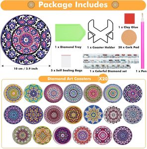 <span class=keywords><strong>Kit</strong></span> de sous-verres en bois 5D personnalisés OEM, motif Mandala, avec support, sous-verres de peinture diamant à marque privée pour l'artisanat - Product Image 3