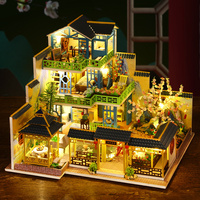 Kit de bricolage DIY pour mini-maison en bois, modèle de cour de jardin chinois ancien, avec design amovible, lumières LED et artisanat d'assemblage fait main