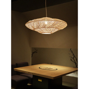 Lampe suspendue ovale en rotin de style japonais, LED E27, protection des yeux, pour chambre à coucher, bureau, salon de thé, maison d'hôtes - Product Image 3