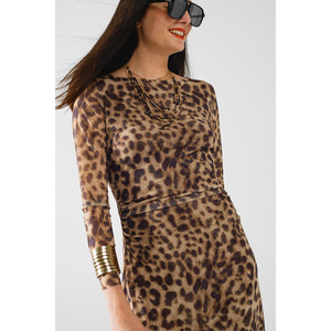 Robe moulante mi-longue à manches longues et imprimé léopard - Product Image 5