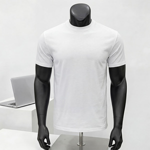 T-shirt en coton pour homme, manches courtes, col rond, uni, décontracté, sport, logo personnalisé - Product Image 2