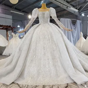 Jancember HTL2217 लक्जरी भारी Beading सेक्विन लंबी आस्तीन शादी की पोशाक के लिए महिलाओं