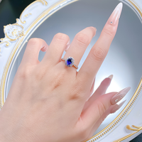 Bague Halo ovale en argent sterling 925 avec saphir bleu créé et pavé de zircone cubique, style vintage, pour femme, idéale pour fiançailles, mariage, promesse, cadeau de bijoux