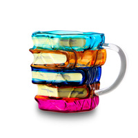Tasses à café en verre peintes à la main de 350 ml, à paroi épaisse, style moderne minimaliste, collection de tasses à café empilables, cadeaux pour les lecteurs et les bibliothécaires