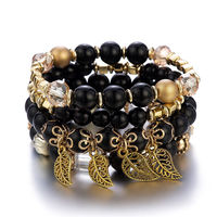 Bracelet manchette en acrylique de haute qualité, pendentif feuille d'or, perles de verre, bracelets pour femmes, vente en gros
