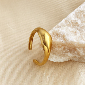 Anillos abiertos lisos simples de acero inoxidable para mujeres y hombres, anillo de cola ajustable a la moda de oro de 18 quilates, joyería de Fiesta (RG306) - Product Image 6