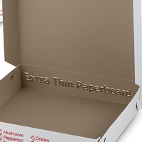 Boîte à pizza personnalisée avec logo, revêtement alimentaire, pelliculage mat, isolation thermique écologique, carton à emporter