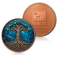 Assortiment en vrac de pièces de monnaie en cuivre fin 999 de 1 oz, motif Arbre de Vie Yggdrasil, pièce ronde 3D colorée