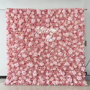DKB 2024 Best Selling Product Silk Pink Rose Flowers High Quality 3d Roll Up Flower Wall Backdrop 8ft X 8ft